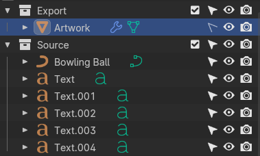 Blender's Outliner showing which object to use
